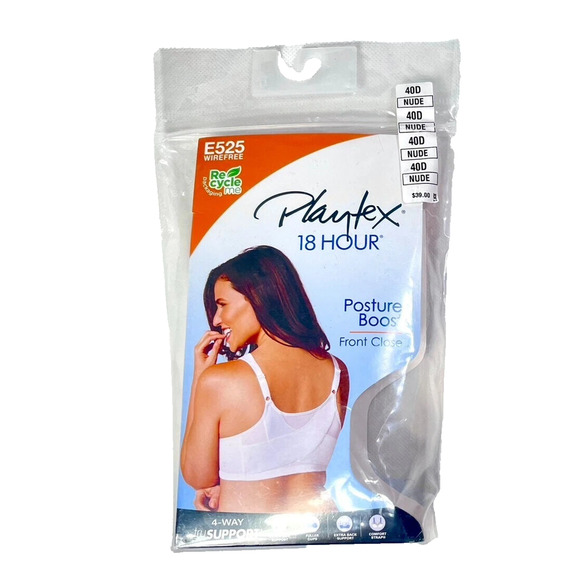 Playtex 18 Hour Wirefree Front Close Bra Posture Boost Smoothing 40D NUDE E525 - Picture 9 of 9